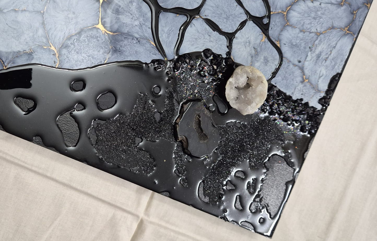 Pebble pour with mixed media