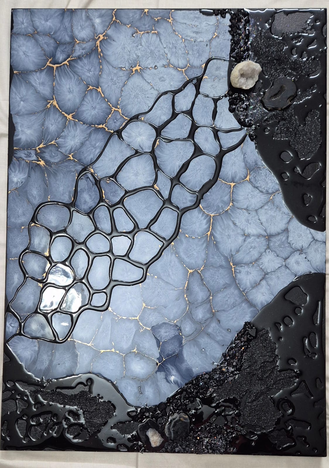 Pebble pour with mixed media